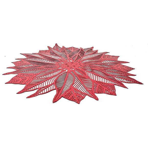 Christmas Red Metallic Poinsettia Floral Placemats Wipe Clean (Set of 4) - Picture 5 of 5